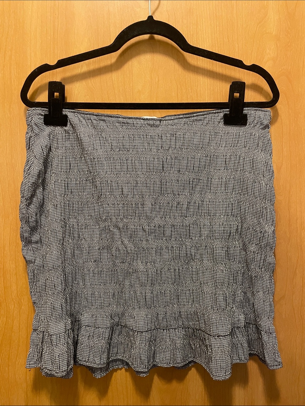 SO Black and White Smocked Mini Skirt with Ruffle Hem